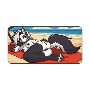 Loona Summer Beach Anime Mouse Pad XXL – Cute Wolf Girl Desk Mat, Tropical Aesthetic, Smooth Surface, Non-Slip Rubber Base