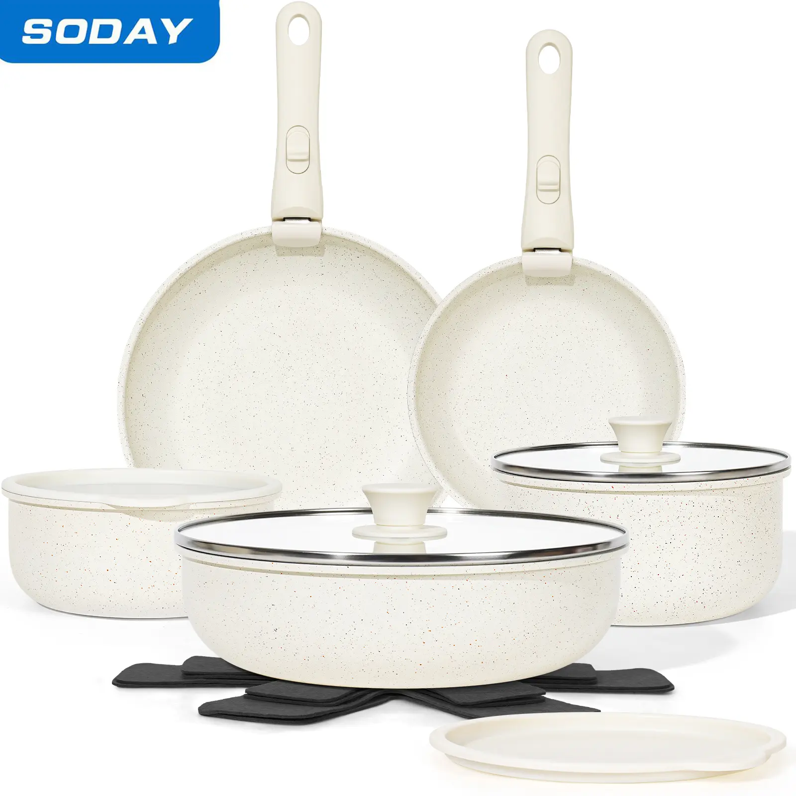 [NEW]SODAY 15pcs Pots and Pans Set Non Stick, Cookware Sets with Detachable Handle, Nonstick RV Kitchen Cooking Set Removable Handles, Oven Safe,Stackable, Frying,Kitchenware,stock up on specials,DealsForYouDays,Father's Day Gift