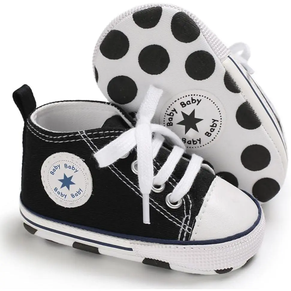 Unisex Baby Boys Girls Canvas High-top Sneakers Newborn Infant Anti-Slip Soft Sole First Walking Breathable Toddler Shoes