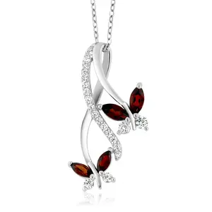 1.21 Cttw Butterfly Infinity Pendant Necklace For Women | Marquise Cut Red Garnet | 925 Sterling Silver | 18K Gold Plating | January Birthstone | 18 Inch Silver Chain