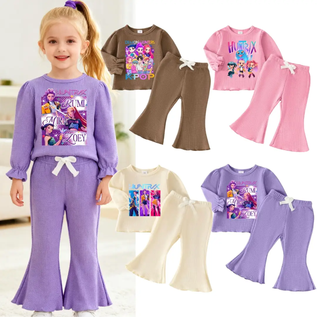 1SET Personalised Kids Name Age Birthday Oufit Customized Waffle long-sleeved Suit Funny Movie Oufit for Girls Regular Fit Autumn Casual Comfortable W
