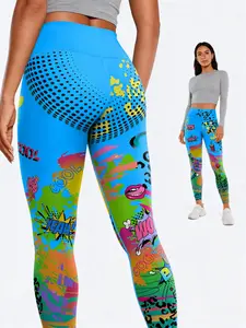 Women's Blue Leopard Print Elastic Comfort Sport Pants, Moisture Wicking Breathable Fitness Gym Wear, Summer Spring Thin Cool Slimming Casual