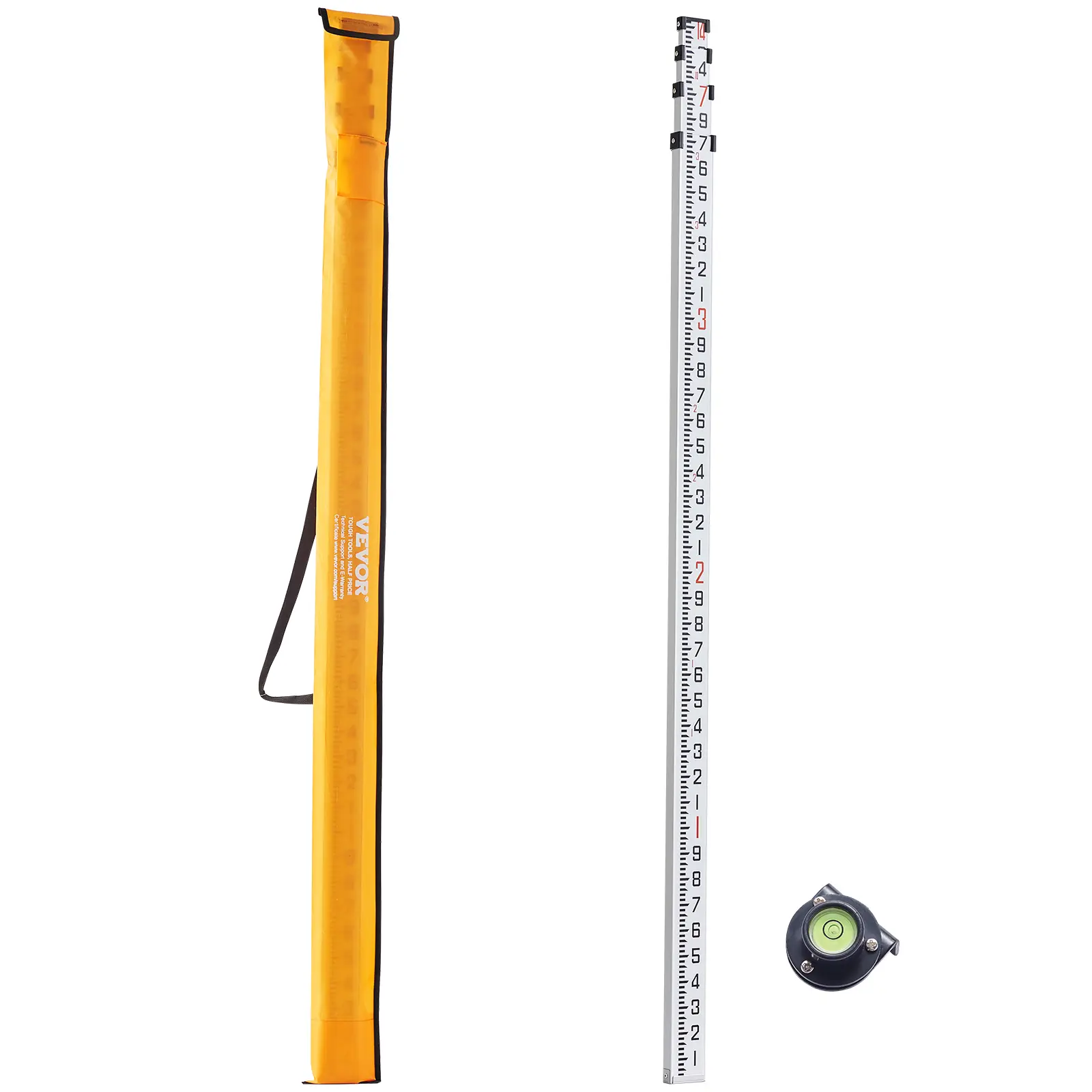 【Summerfinds】VEVOR Aluminum Grade Rod 14-Feet/10ths 6 Sections Telescopic Measuring Rod,Double-Sided Scale 1/10 ft Leveling Rod Stick,Aluminum Alloy Survey Rod w/ Bubble Level&Carrying Bag for Houses,Walls,Floors