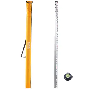 【fathersdaygift】VEVOR Aluminum Grade Rod 14-Feet/10ths 6 Sections Telescopic Measuring Rod,Double-Sided Scale 1/10 ft Leveling Rod Stick,Aluminum Alloy Survey Rod w/ Bubble Level&Carrying Bag for Houses,Walls,Floors