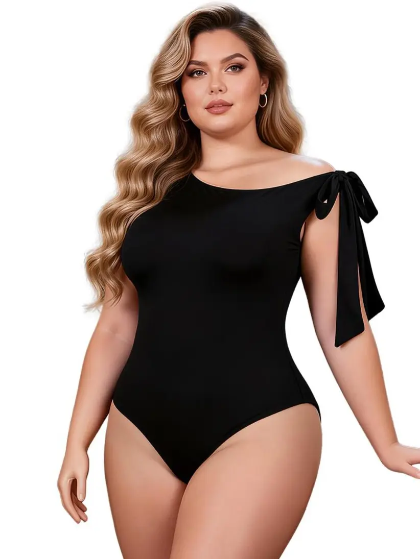 Womens Sexy Bodysuits One Shoulder Sleeveless Solid Body Suit Tops Scoop Neck Bow Knot Jumpsuits Soft Stretchy Womenswear Body Suit Tops Thong Leotard Clubwear Slim Fit Ribbed Basic Tee S-3XL