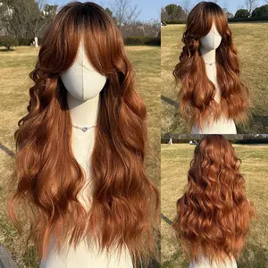 SMILCO/28Inch Ombre Brown Ash Orange Long Curly With Bang Synthetic Wig/SM424/SM424-2/SM424-3/SM534/SM535/SM535-2/SM511