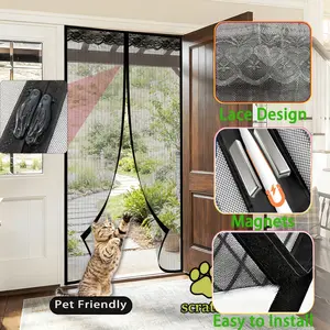 Magnetic Door Curtain with Storage Strap, Summer Mosquito-Proof Breathable Mesh, Magnetic Closure Door, Home Decor for Living Room Bedroom Kitchen, No Drilling Installation