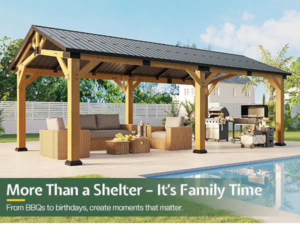 [Spring Sale] AMERLIFE 12'x24' Cedar Wood Hardtop Gazebo with Steel Roof, Waterproof Outdoor Carport Pavilion, Heavy-Duty Snow & Wind Resistant Canopy for Patio, Driveway, Garden