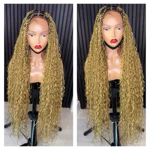 Honey blonde boho twist knotless braided wig fullace Synthetic Kinky Edge