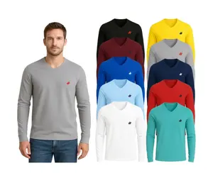 (4-Pack) Men's Long Sleeve V-Neck T-Shirts Classic Cotton