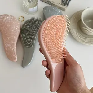 Ergonomic Marble Effect Massage Hair Comb, Rubber Bristle Detangling Brush for Dry Hair, ABS Plastic Handle, Portable and Stylish with Knot-Free Comb