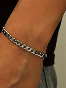 Men's Minimalist Chain Bracelet, Stainless Steel Wrist, Fashion Jewelry for Party, Daily Clothing Decor, Trendy All-match & Exquisite Jewelry for Birthday Gift, Fashion Cool Accessories