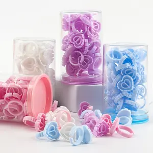 30pcs/barrel Eyelash Glue Ring Cup Heart Shape Plastic Tattoo Pigment Holder Container Glue Cups Lash Extension Makeup Tools