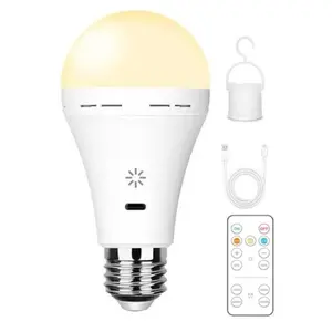 Rechargeable Light Bulbs with Remote Control, Adjustable Led Lights, 2600mAh Battery Operated Light Bulb with Hook, 3000K-6500K，40W Equivalent, 3 Timer, for Sconces Lamps Without Power, Camping, Emergency 2 Pack
