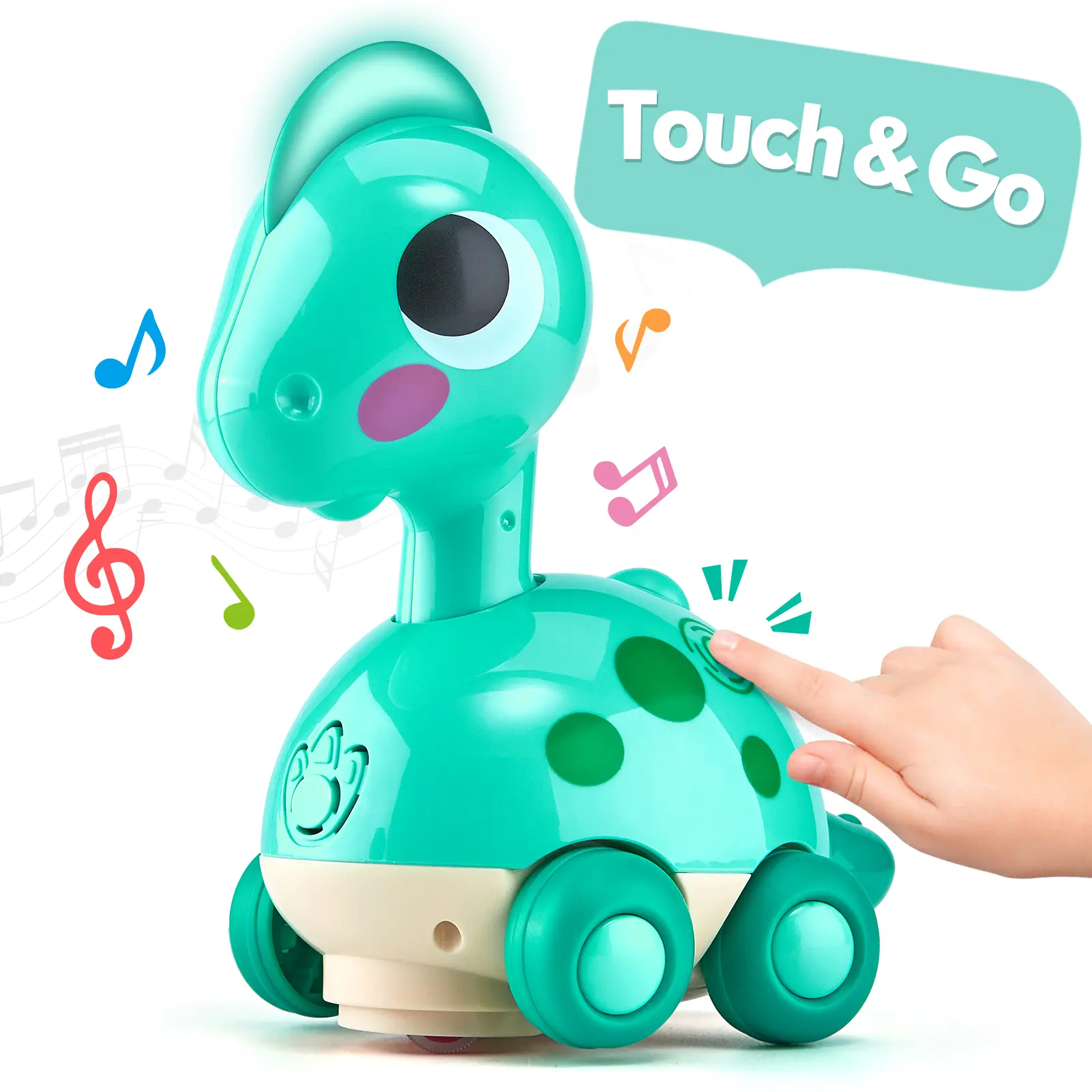 Crawling Dinosaur Toy Touch & Go Musical Light Infant Dino Crawling Toys Baby Toys 6-12 Months Tummy Time Toy 0-6 Month for 1 Year Old Boy Girl Brithday Gift Universal Wheels Gross Motor Skills Play