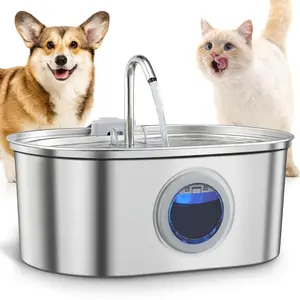 3.2L Stainless Steel Fountain, Silent USB Filter Pump Cat Dog Water Dispenser, Transparent Water Level Window, Pet Drinking Bowl, Stainless Steel Bowls, Automatic Water Feeder