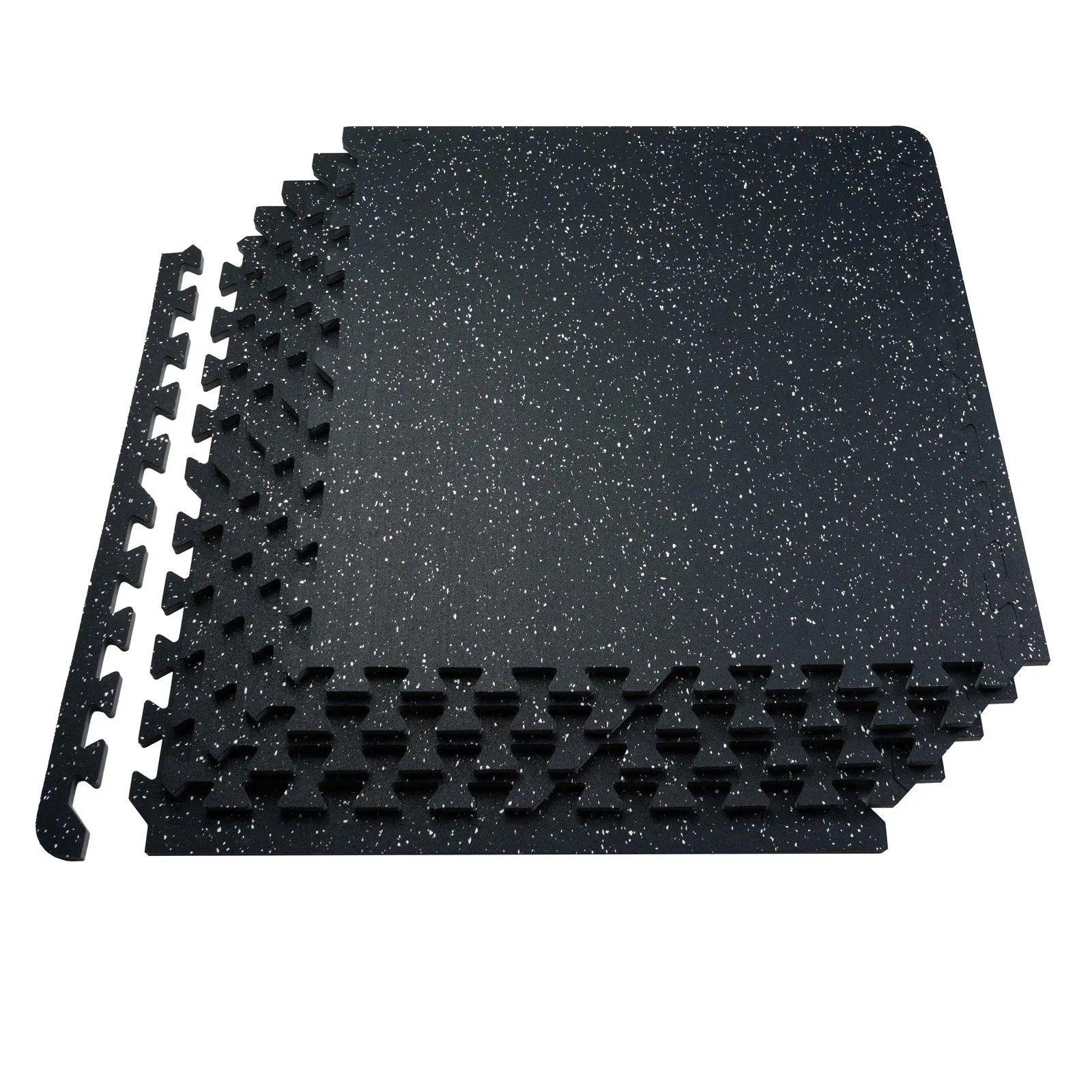 0.56 Inch Thick Gym Floor Mats, 12 Tiles 25 x 25 Inch Rubber Top with EVA Foam Puzzle Mat, 48 Sq.ft Full Coverage Wear & Scratch Resistant Workout Flooring, Slip-Proof Shock Absorption Interlocking Mat for Home, Garage & Gym