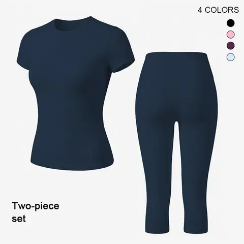 Women's 2-Piece Breathable Body Shaping Yoga Sportswear Set - High Waist Quick Dry 3-Quarter Shorts, Workout Sportswear Activewear for Summer Fitness Gym, Matching Gym Sets for Women