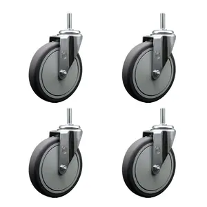 Service Caster SCC-TS20S614-TPRB-34212-4 Thermoplastic Rubber Swivel Threaded Stem Caster with 6 x 1.25 in. Gray Wheels & 0.75 in. Stems - 1200 lbs Total Capacity - Set of 4