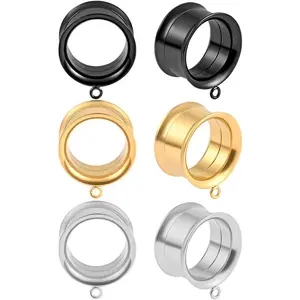 3 Pairs Set DIY Tunnels Plugs Gauges for Ears Piercing Jewelry Black Gold 2g 0g Stainless Steel Ear Dangle Accessories For Women Men