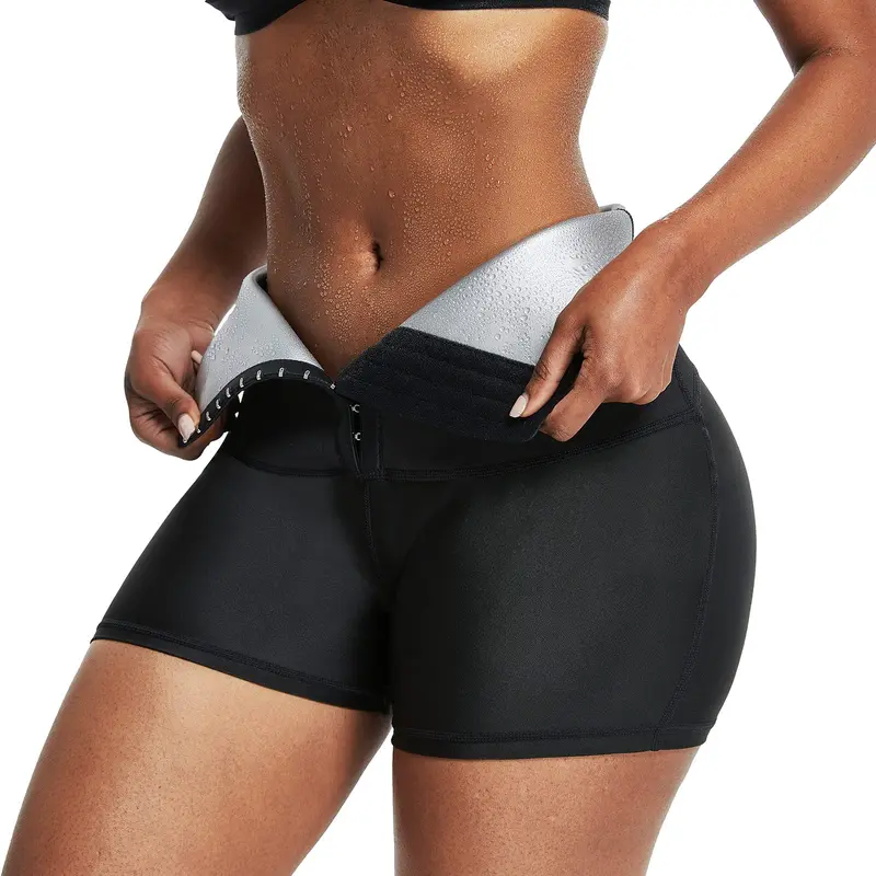 Women's High-Rise Thermal Sweat Enhancer Leg Shaping Shorts - Slim-Fit Compression Waist Trainer, Everyday Activewear Workout Underwear for Running, Yoga