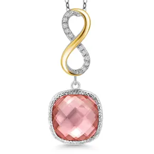 Gem Stone King 925 Sterling Silver Peach Nano Morganite and White Lab Grown Diamond Pendant Necklace for Women | 7.60 Cttw | Gemstone October Birthstone | Cushion 12MM | With 18 Inch Chain