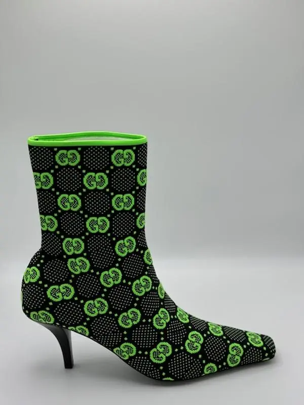 Pre-owned Gucci monogram jersey knit ankle boots 37.5