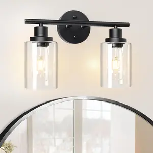 Vanity Lights Black Wall Sconce Light with Clear Glass E26 Base Modern Design Up Down Reversible Mounting for Bathroom Living Room Bedroom Hallway