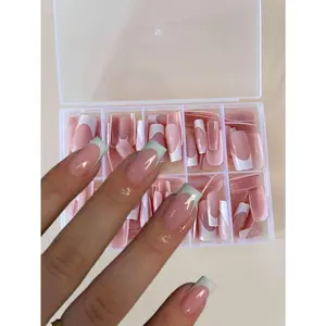 120pcs Minimalist French Style Rectangular Fake Nails, Upgrade Your Manicure Style, Suitable For Women And Girls DIY Nails, Press-On Nails, Nail Art Supplies, Nail Stickers