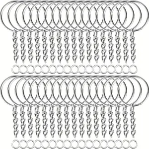100pcs/set Keychain Production Supplies Kit With 50 Chain Keychains And 50 Jump Rings, Keychain Set Keychain Accessories Loose For Keychain Production DIY Crafts Small Business Supplies