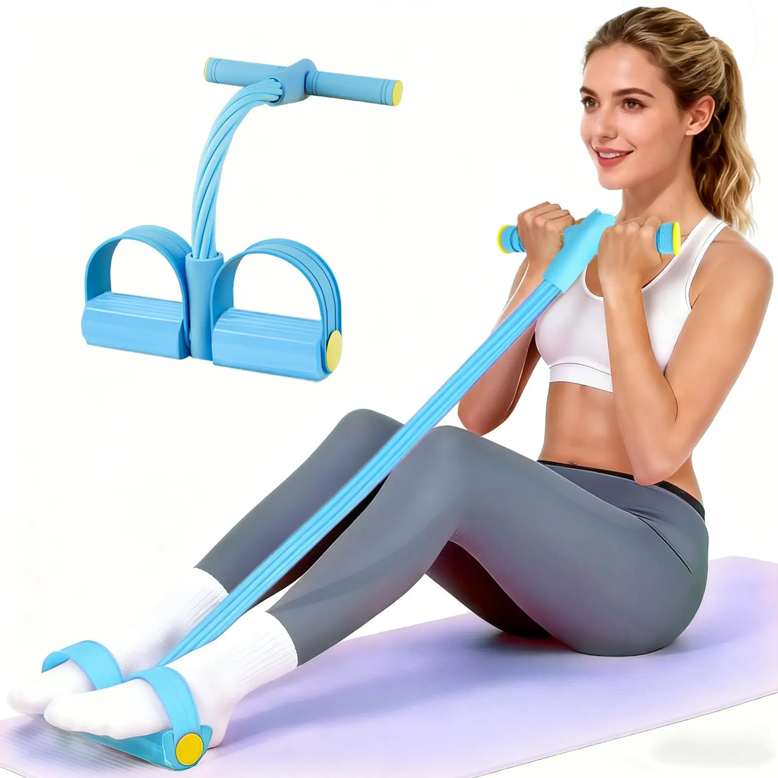 4/6-Tube Natural Rubber Pedal Resistance Bands with Handles, Durable Multifunction Fitness Bands for Abdomen, Waist, Pilates Workouts