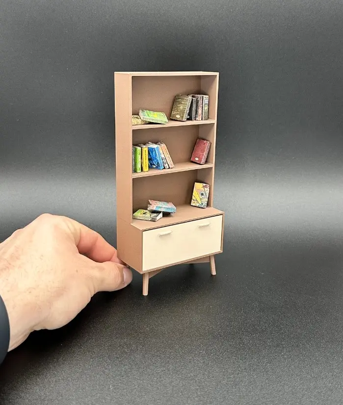 1/12 Scale Mini Mid Century Modern Bookcase / Bookshelf / Mini Books / Bookcase / Miniatures