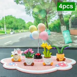 4 Pack Cute Car Air Freshener Flower Pot Mini Dashboard Ornament Set For Vehicle Interior Decoration outdoorfun