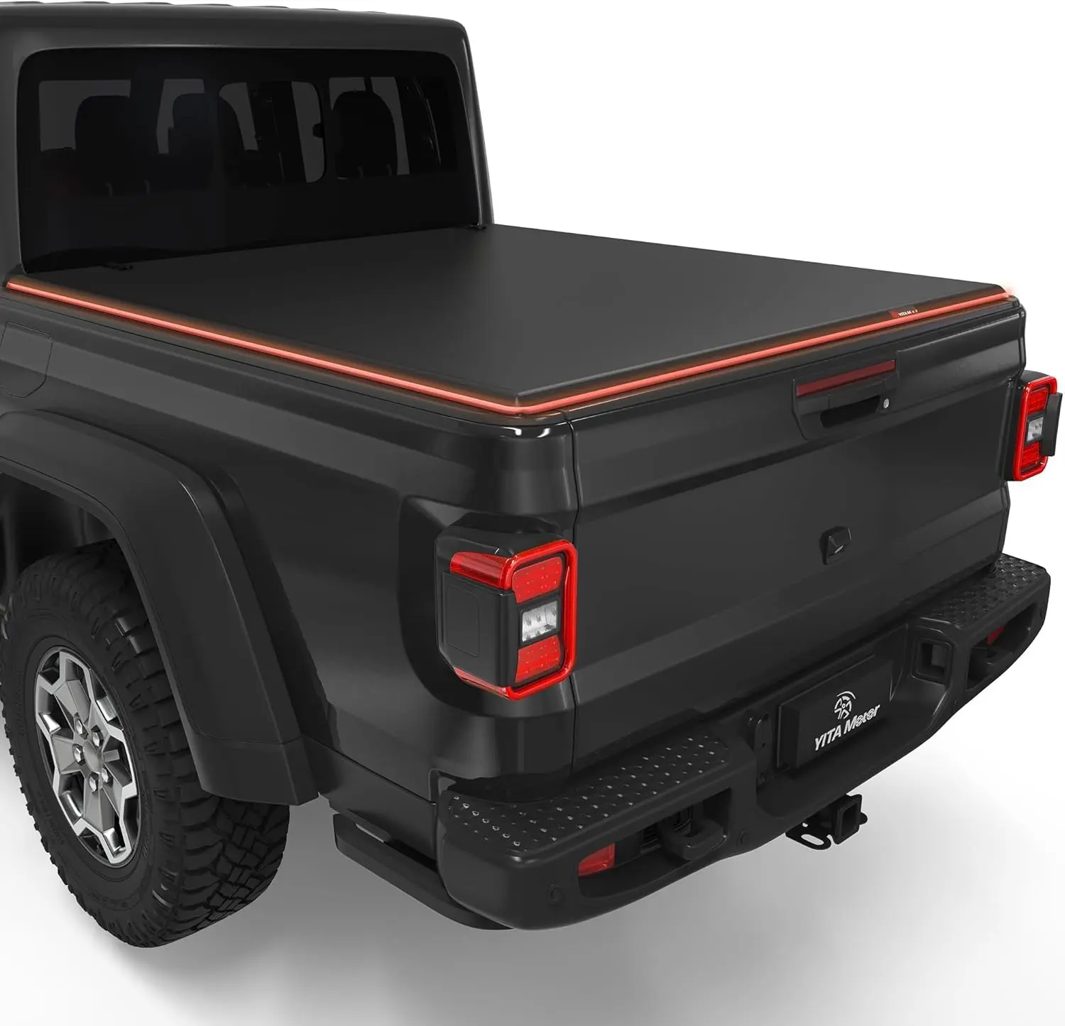 5 FT Soft Tri-fold Truck Bed Tonneau Cover Compatible with 2020-2025 Jeep Gladiator Trail Rail Bed, Reflective Strip Style