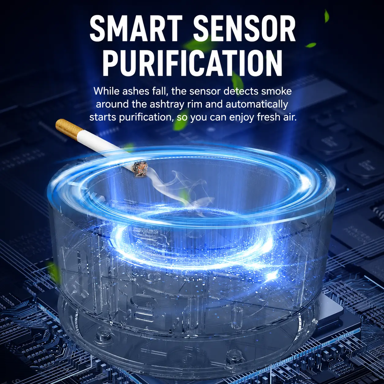 Tired of Secondhand Smoke Indoors?This Electric Ashtray Cleans the Air While You Smoke,Portable Electric Air Purifier Ashtray,  Smokeless Ashtray for Multi-Scenario Use,Smart Sensor Ashtray with Air Purifier