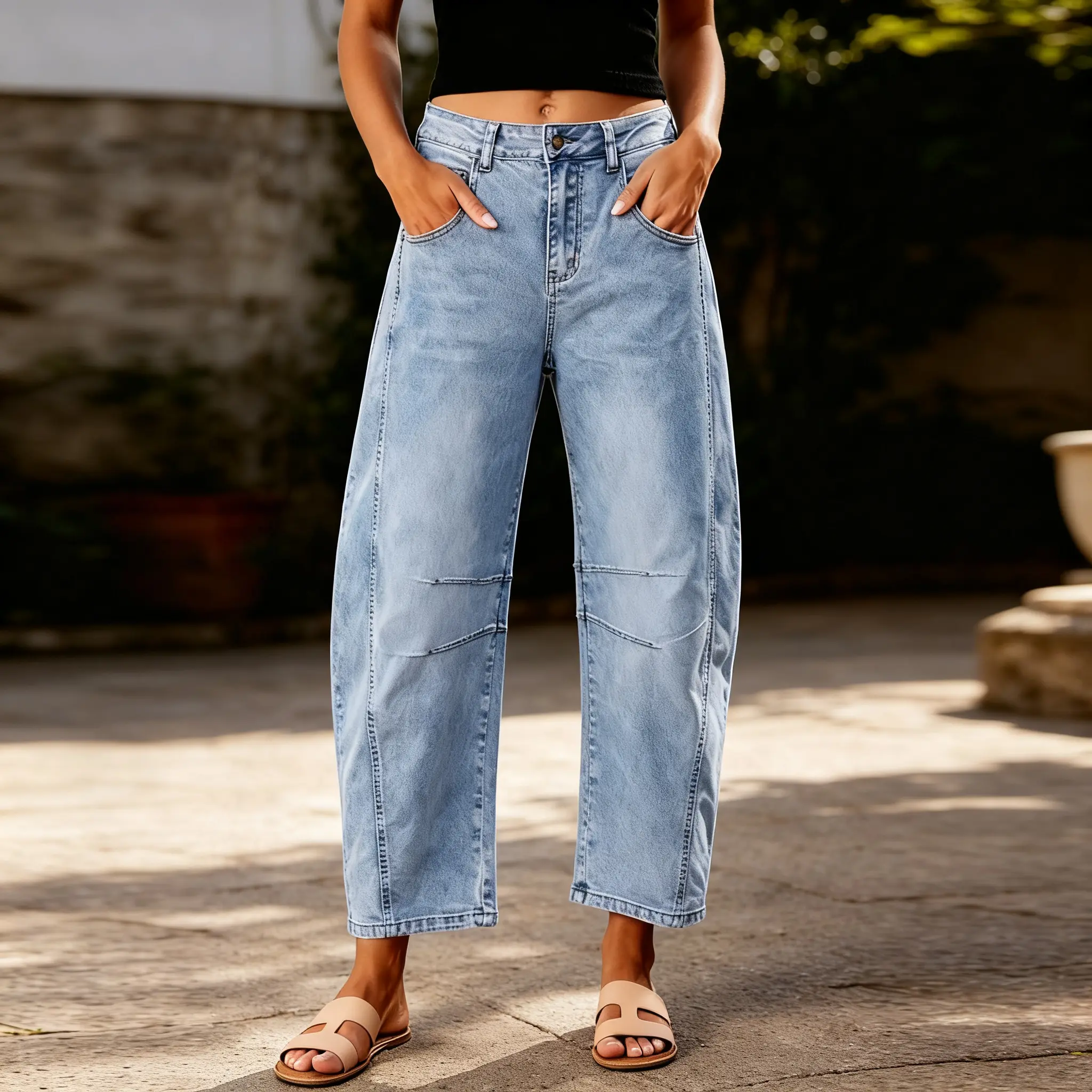 Women's Wide Leg Baggy Jeans, Relaxed Fit Denim Trouser for Everyday Streetwear with Essential Maternity Pockets