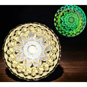 Golden White Nightlight 9-Petal Lotus Colorful Glow-in-the-Dark Iridescent Rainbow Hued Art & Tradition Symbol of Prosperity 9.6cm Diameter 6cm Height Decorative Ornament