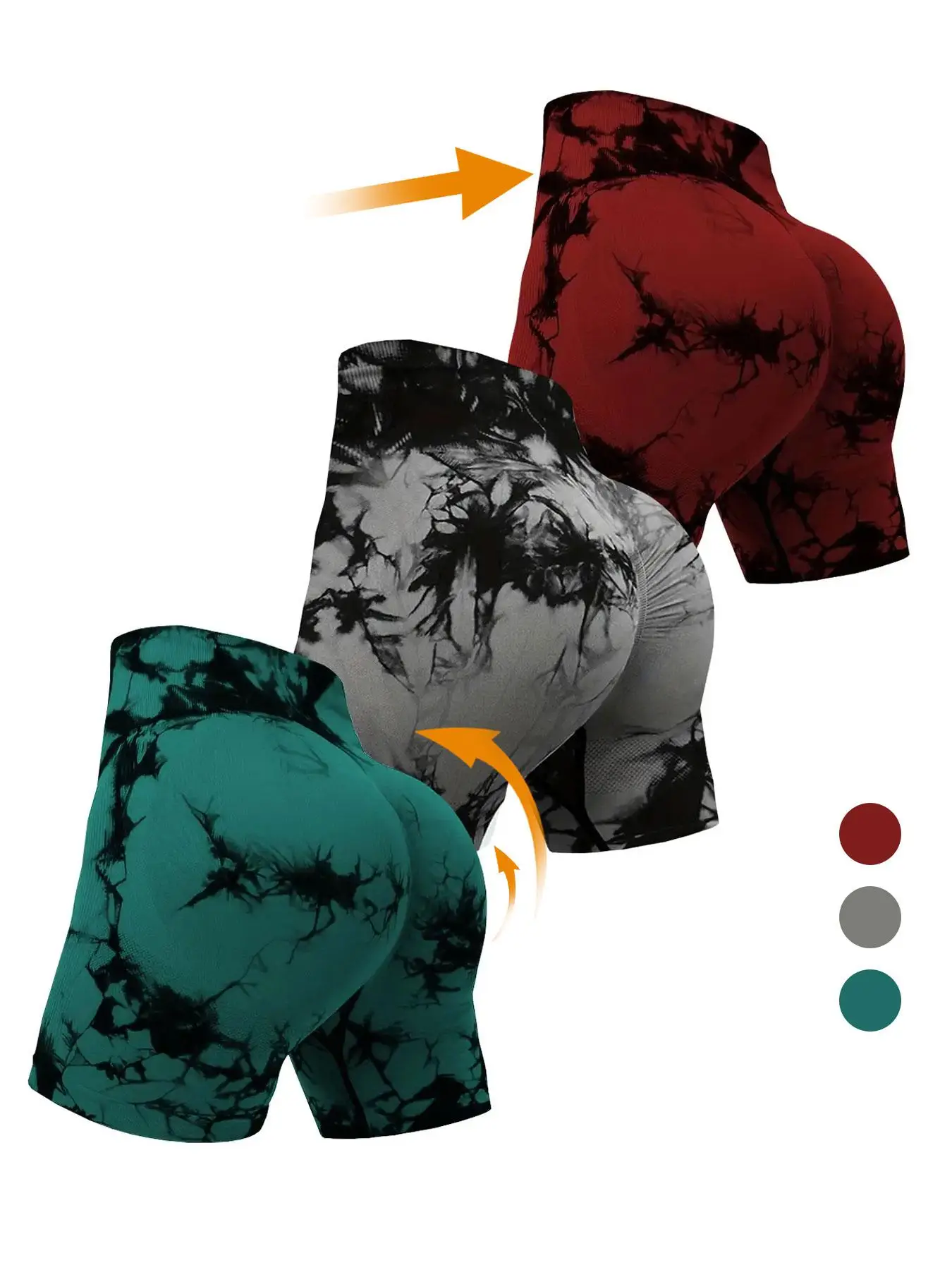 Women's 3pcs Multicolor Tie Dye Print High Waist Sports Short Leggings, Casual Comfy Breathable Biker Shorts For Yoga Gym Workout Running, Ladies Summ