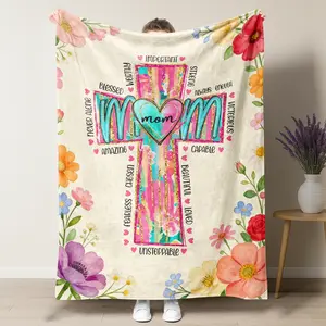 Christian Mom Cross "Unstoppable Mom" Faith Throw Blanket, "Mom" Faith Affirmation & Floral Watercolor Design, Soft Flannel Cozy Blanket, Perfect Mother's Day Gift for Prayerful & Christian Mothers
