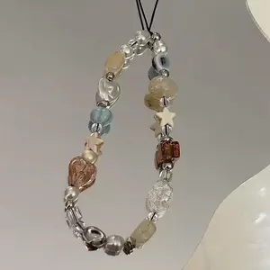 Vintage Heart Design Phone Chain, Fashionable Beaded Phone Lanyard, Phone Strap for Women & Girls, Fashion Phone Accessories for Daily Use, Phone Charms