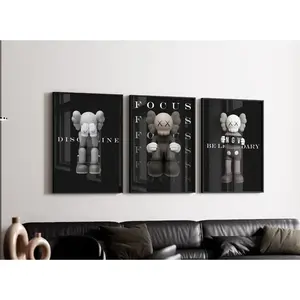Set of 3 Focused Kaws Art pieces canvas wall home decor Portrait Gallery