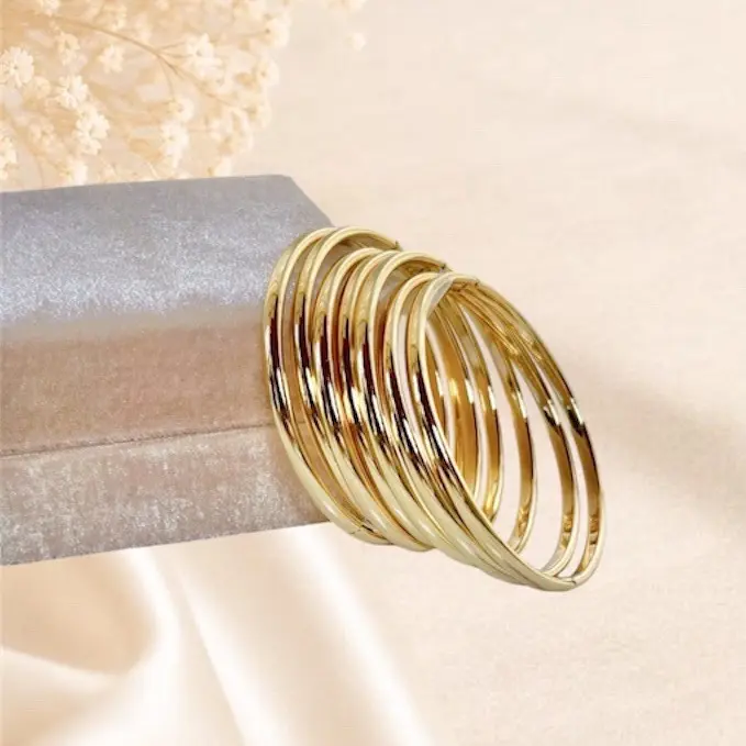 Women's Elegant Minimalist Gold-Plated Alloy Bangle Set, 4mm Stackable Hinged Gold Plated Band, 7.5in Casual Modern Daily Fashion Bangles Bracelets Jewelry, Elegant Minimalist Bangle, Gold Jewelry
