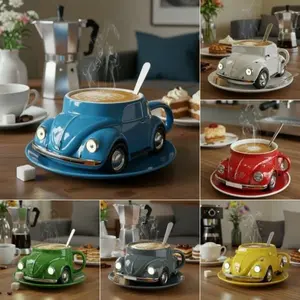 New Beetle Car Coffee Cup Resin Vintage Craft Ornament, Retro Style Decorative Item, Car Interior Decorative, for Coffee Lovers, Unique Gift Idea, Car Trinkets, Car Interior Decoration, Car Interior Ornaments