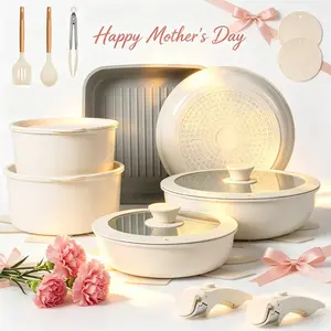 [OOAK Dishwasher safe]Kikcoin Non-Toxic Nonstick Ceramic 22pcs cookware set with detachable handle,Lids,Oven Safe,pots and pans set complete Cookware Set,Dutch oven,PFAS-Free,Kitchen,Outdoor Induction Compatible,Mother’s Day gift