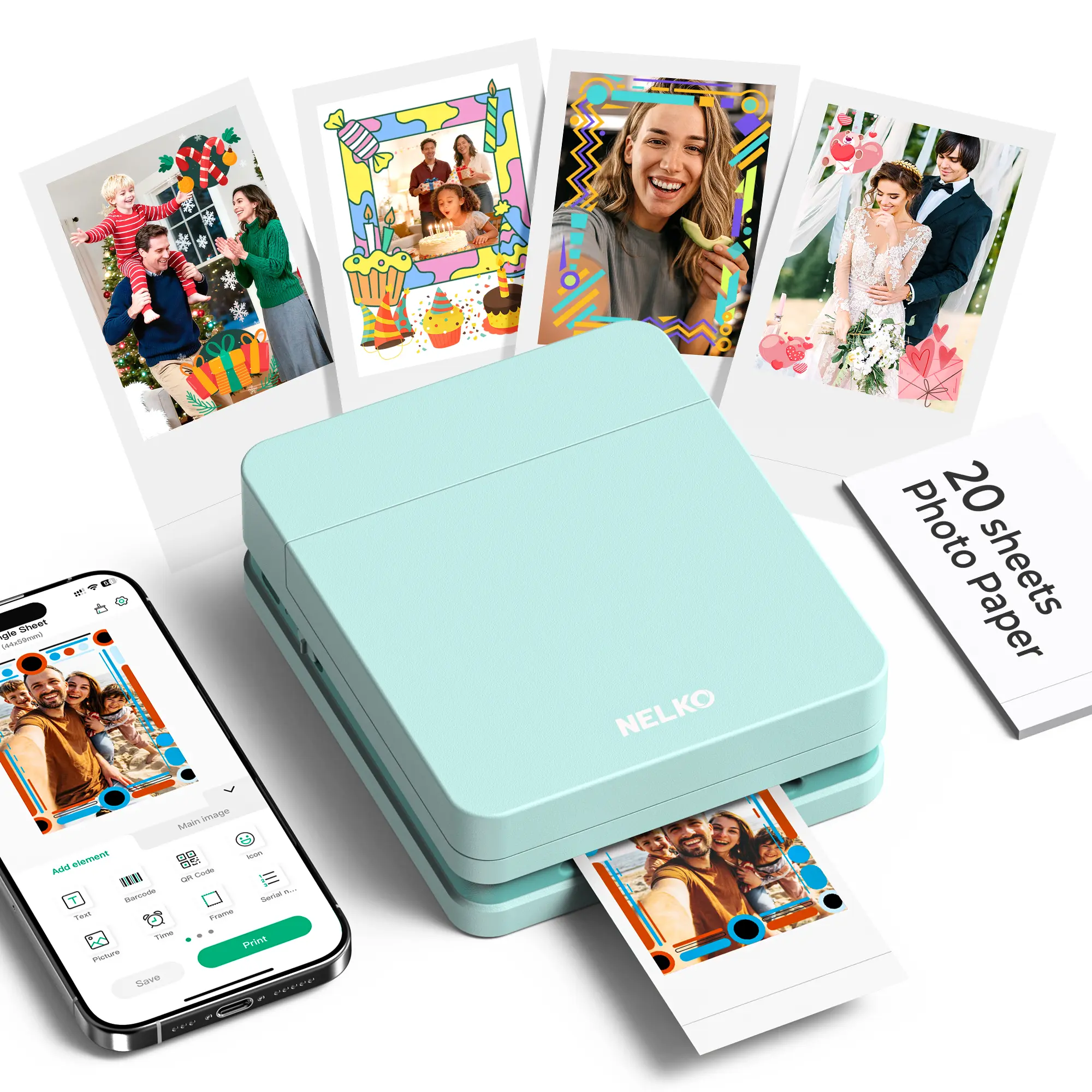 Nelko PP01 Pocket Instant Inkjet Smartphone Photo Printer, Wireless  Portable Mini Compact Printer with 20 Photo Papers, Bluetooth Compatible  with iOS/Android Devices, Ideal Valentine's Day Gift for Outdoor  Fun,summervibes - TikTok Shop