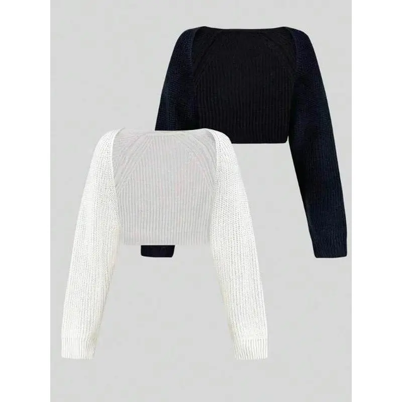 Women's Minimalist Textured Raglan SleeveShrug Set, Open Front Sweater Cardigan,Cropped Cardigan, Comfort Basic Long SleeveKnitwear for Spring & Fall