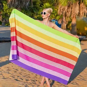 Rainbow Striped Beach Towel, Soft Absorbent Cotton Pool Towel, Colorful Gradient Stripe Quick Dry Towel for Adults, Bathroom, Travel, Swimming180x90cm