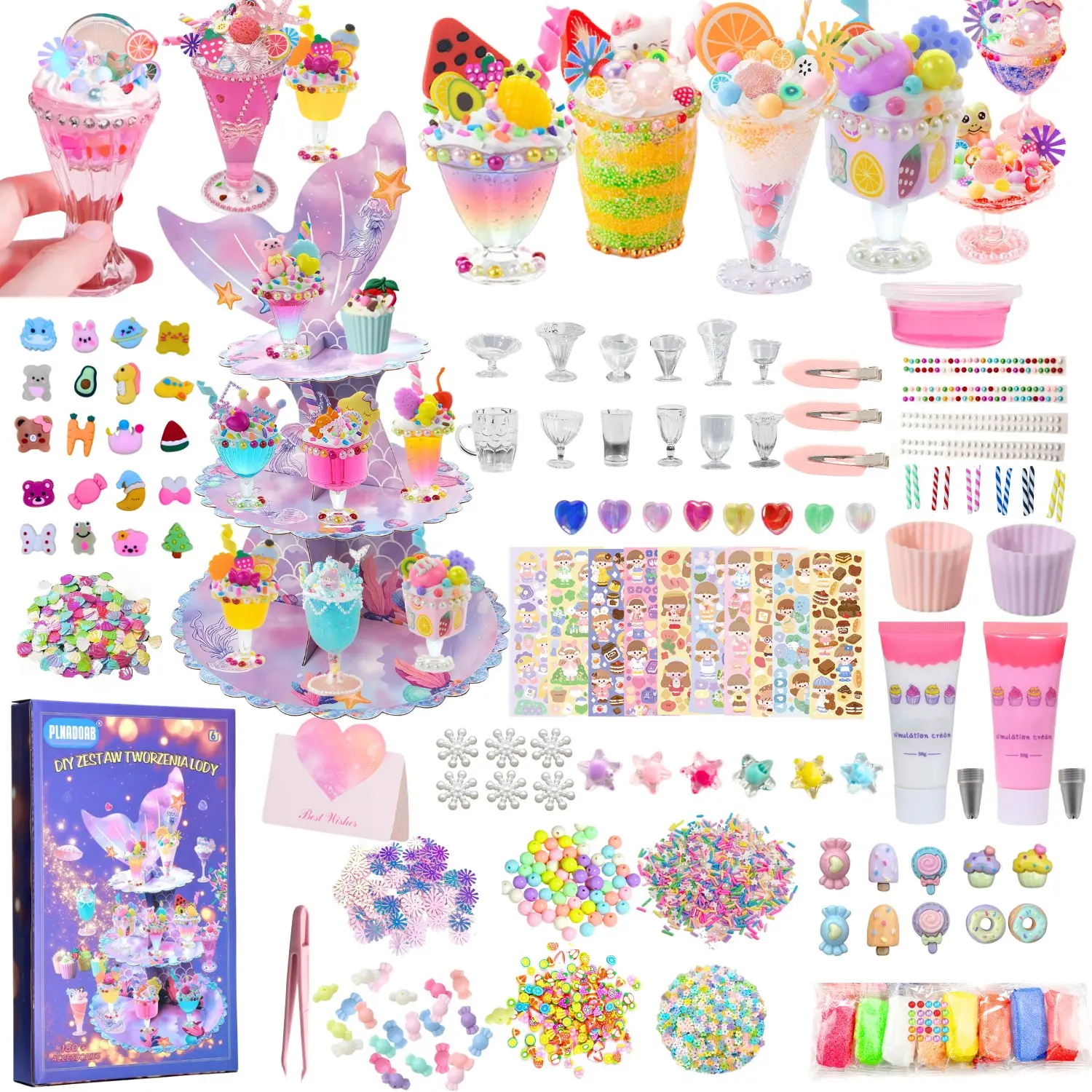 960 Piece Slime Making Kit for Girls and Boys, DIY Slime Set with Ice Cream, Mermaid display stand, Candy Slime, Glitter Slime, Squishy Covered Slime, Creative Gift, Slime Kits