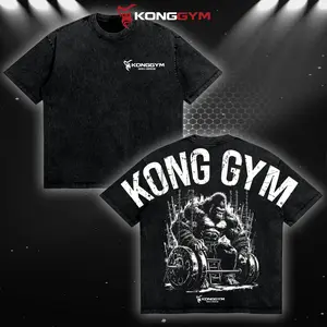 [KONGGYM] Gorilla Gym Oversized Washed T-Shirt Men Workout Fitness Shirt, Gym Apparel, Workout Wear, Training Men's Top, Aesthetic Shirt, Discipline, Strength, Focus