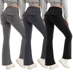 3PCS Women's Fleece-lined Flared Leggings with Pockets Women's Fitness Leggings Butt Lifting Fitness Yoga Leggings exercise pants activewear outdoor